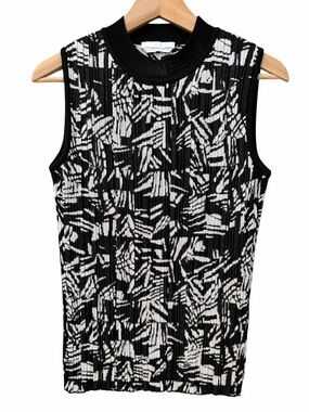 BOSS Hugo Boss Black White Abstract Sleeveless Knit Top Women M Ribbed Stretchy